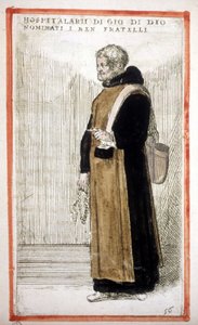 Orden religiosa: los Hermanos Hospitalarios de San Juan de Dios. Grabado del siglo XVI. Según O. Fialetti. de Odoardo Fialetti