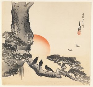 Cuervos en un tronco de árbol, Periodo Meiji, c.1890-1910