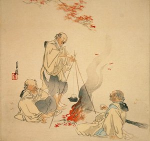 Bebiendo sake bajo un arce, c.1890s-1900s de Ogata Gekko