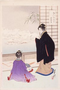 Snow And A Quiet House (Kanka No Yuki) (xilografía en color) de Ogata Gekko