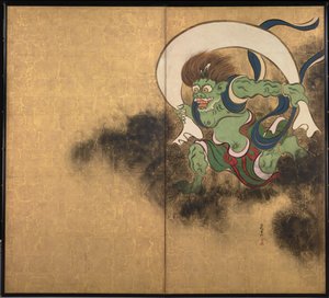 El dios del viento. Parte derecha de biombos de dos hojas Dios del viento y Dios del trueno, principios del siglo XVIII