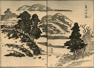 Paisaje con figura cruzando un puente, 1809, 1924 de Ogura Tokei