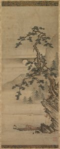 Paisaje nocturno con pino y anciano en bote, período Muromachi, 1392-1573 de Oguri Sotan