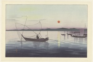 Barcos de pesca al atardecer de Ohara Koson
