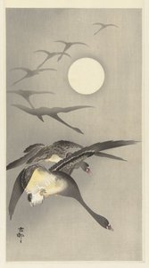 Gansos en luna llena de Ohara Koson