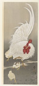 Gallo y tres pollitos de Ohara Koson
