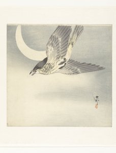 Cuco en la luna creciente de Ohara Koson