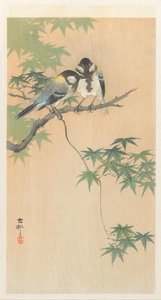 Grandes tetas en la rama de arce de Ohara Koson