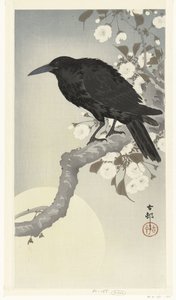 Cuervo en luna llena de Ohara Koson