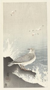 Gaviota en roca de Ohara Koson