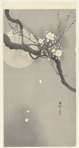 Flor de ciruelo y luna llena de Ohara Koson