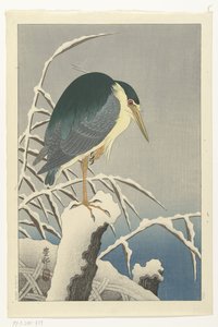 Garza en la nieve de Ohara Koson