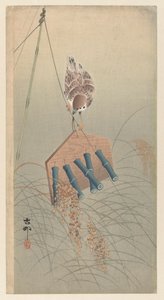 Gorrión de anillo en espantapájaros de Ohara Koson