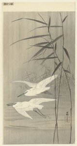 Dos garcetas en vuelo de Ohara Koson