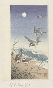 Aves en luna llena de Ohara Koson