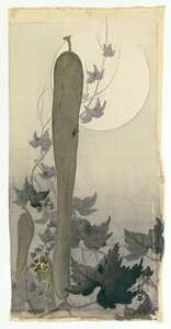 Pepino silvestre con luna llena de Ohara Koson