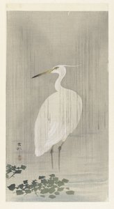 Garceta bajo la lluvia de Ohara Koson