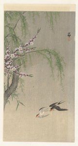 Golondrinas en vuelo de Ohara Koson