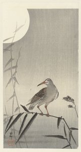 Jinete negro en rama de bambú de Ohara Koson