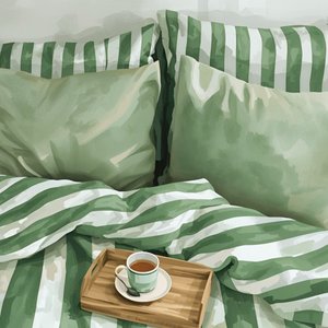 Una acogedora cama a rayas verdes de Ohkimiko