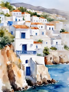 Pueblo en las laderas del Mediterráneo de Ohkimiko
