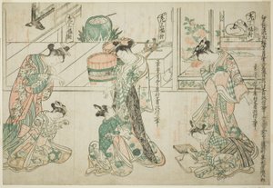 Asistentes infantiles: Un conjunto de tres (Kamuro sanpukutsui) de Okumura Masanobu