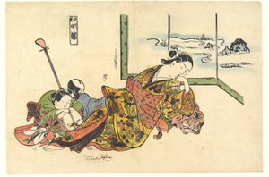 Cortesanas imitando a los cuatro durmientes de Okumura Masanobu