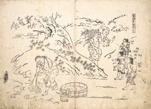Recolector de Leña Encuentra Niño con Gorrión de Okumura Masanobu