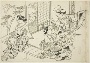 Narihira: La Escena del Espejo (Narihira kagami no dan), de la serie "Escenas Famosas de Obras de Marionetas Japonesas (Yamato irotake)" de Okumura Masanobu