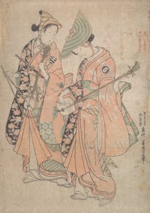 Onoe Kikugoro en el papel de Yaoya Oshichi y Nakamura Kiyosaburo como su amante el kosho, 1750 de Okumura Masanobu