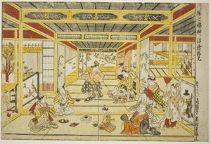 Imagen original en perspectiva de los siete dioses de la buena fortuna (Furyu shichi fukujin uki-e kongen) de Okumura Masanobu