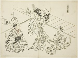 Baile sanbaso en un burdel (Ageya sanbaso), nº 1 de una serie de 12 grabados que representan parodias de obras de teatro. de Okumura Masanobu