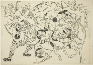 El viaje de Teika (Taika no michiyuki), de la serie "Escenas célebres de obras de marionetas japonesas (Yamato irotake)" de Okumura Masanobu