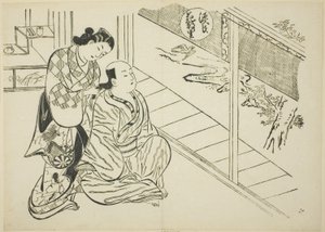 El capítulo Hanachirusato de "El cuento de Genji" (Genji Hanachirusato), de una serie de parodias de Genji de Okumura Masanobu