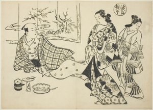 El capítulo Kiritsubo de "El cuento de Genji", de una serie de parodias de Genji de Okumura Masanobu