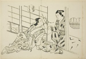 El capítulo de Sakaki de "El cuento de Genji" (Genji Sakaki), de una serie de parodias de Genji de Okumura Masanobu