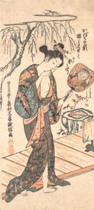Mujer en kimono suelto saliendo del baño, ca. 1755 de Okumura Masanobu