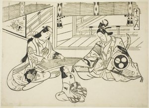 Yoshitsune (Ushiwaka) y la princesa Joruri, de la serie "Escenas famosas de obras de teatro de marionetas japonesas (Yamato irotake)" de Okumura Masanobu