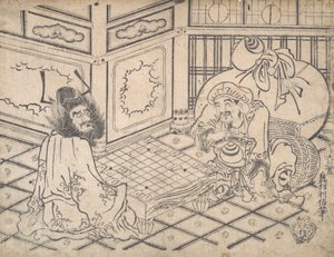 Daikoku y Shoki jugando al ajedrez, ca. 1730 de Okumura Toshinobu