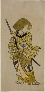 El actor Sawamura Kamesaburo como Nagoya Kosanza en la obra "Keisei Fukubiki Nagoya," representada en el Teatro Nakamura en el primer mes, 1731
