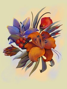 Ramo floral lleno de colorido de Olga Skomorokhova