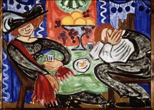 A una cafetería. (En un café). Pintura de Olga Vladimirovna Rozanova (1886-1918), óleo sobre lienzo