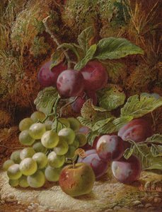 Naturaleza muerta con ciruelas y uvas