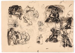 Varios estudios de composición, incluyendo "La lucha de Jacob con el ángel" de Oluf Hartmann