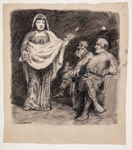 Mujer frente a dos hombres: motivo de la antigüedad nórdica de Oluf Hartmann