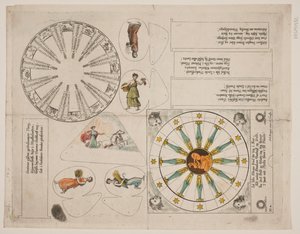 Tabla de ilustración con círculo de almanaque y cinco versos de Oluf Olufsen Bagge