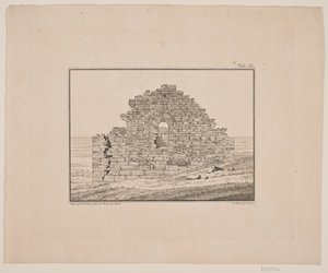 Ruinas de una iglesia en Groenlandia. Ilustración de W.A. Graah. Expedición a la costa este de Groenlandia