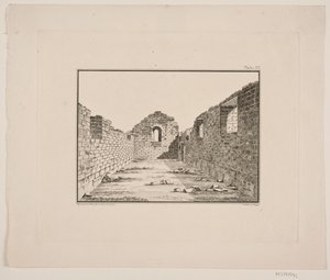Ruina de iglesia en Groenlandia. Ilustración de W.A. Graah. Viaje de exploración a la costa este de Groenlandia de Oluf Olufsen Bagge