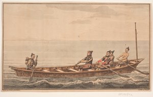 Konebåd. Ilustración de W.A. Graah. Viaje de exploración a la costa este de Groenlandia de Oluf Olufsen Bagge