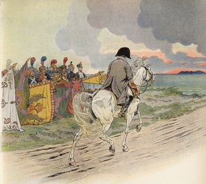 Imagen imaginaria de Napoleón a caballo, recibiendo el respeto de los soldados de Europa de Onfray de Breville Job